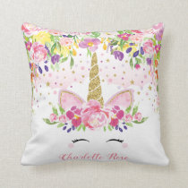Unicorn Baby Girl Nursery Decor Floral Rainbow Throw Pillow