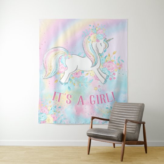Unicorn Baby Girl Shower Backrop Banner Tapestry | Zazzle.com