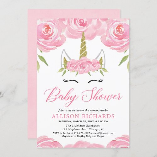 Unicorn baby girl shower invitation