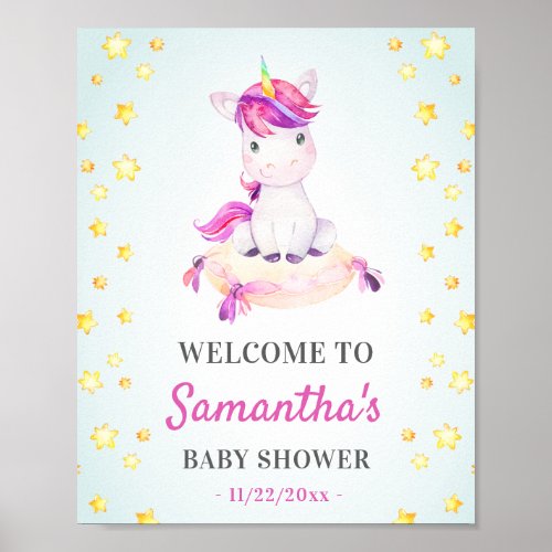 Unicorn Baby Girl Shower Sprinkle Party Welcome Poster