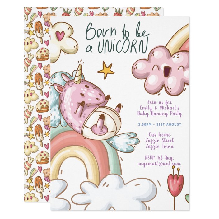 Unicorn Baby Naming Party Boy Girl Gender Reveal Invitation