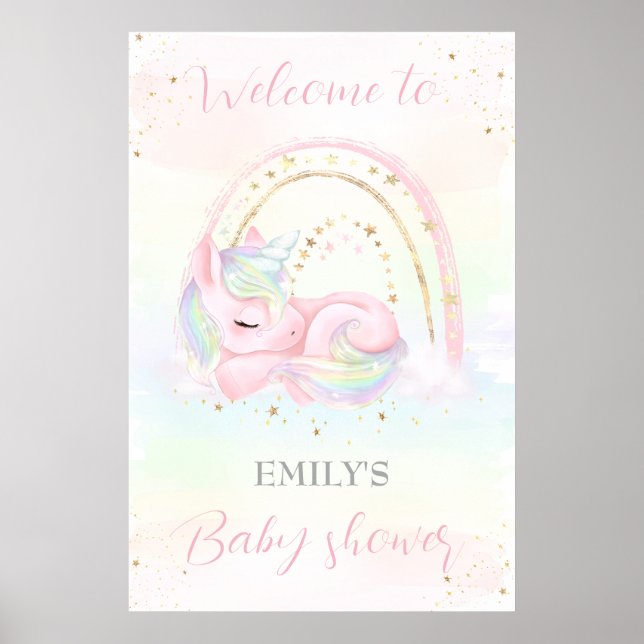 Unicorn baby shower baby girl shower welcome sign (Front)