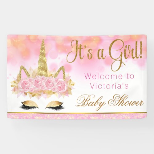 Unicorn Baby Shower Banner Pink Gold