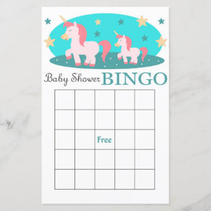 Unicorn baby shower bingo card