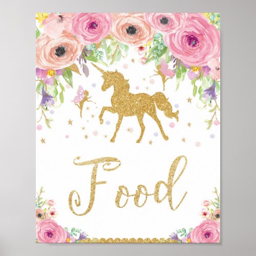 Unicorn Baby Shower Birthday Food Fairy Floral Poster