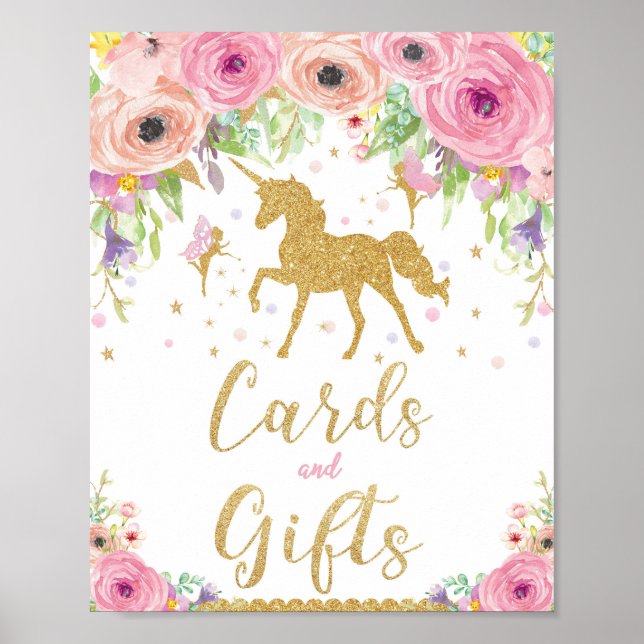 Unicorn Baby Shower Birthday Gifts and Cards Poster (Front)