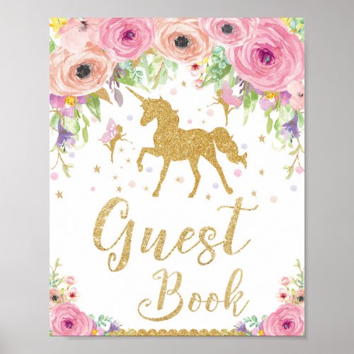 Unicorn Baby Shower Birthday Guest Book Sign Fairy