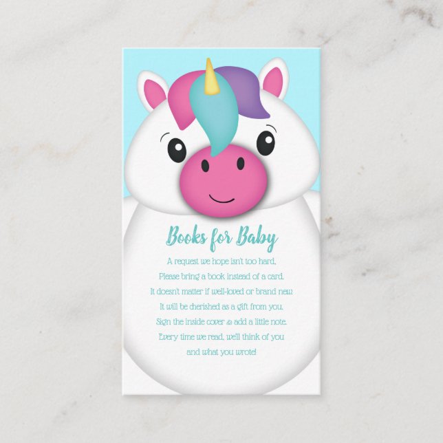 Unicorn Baby Shower Books for Baby Enclosure Card (Front)