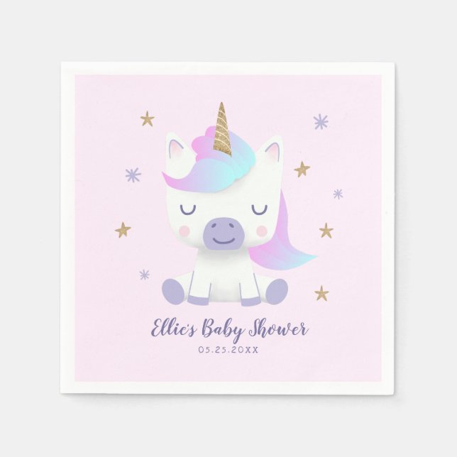Unicorn Baby Shower Cartoon Napkins (Front)