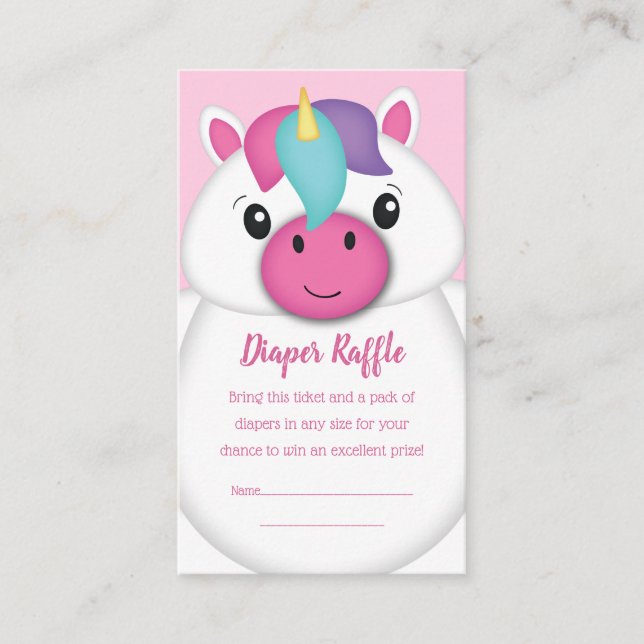 Unicorn Baby Shower Diaper Raffle Enclosure Card (Front)