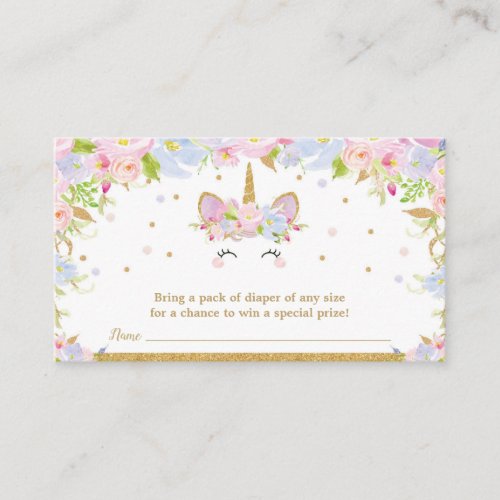 Unicorn Baby Shower Diaper Raffle Floral Baby Girl Enclosure Card