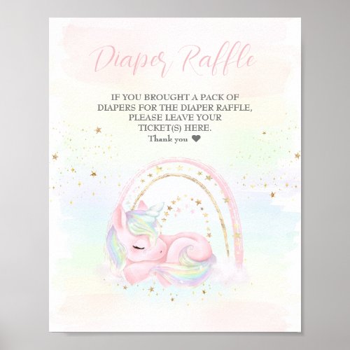 Unicorn Baby Shower Diaper Raffle Sign