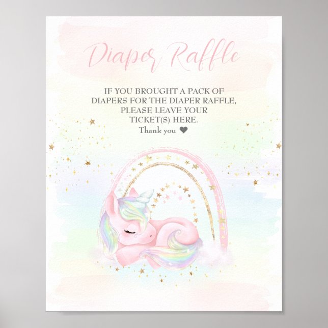 Unicorn Baby Shower Diaper Raffle Sign (Front)