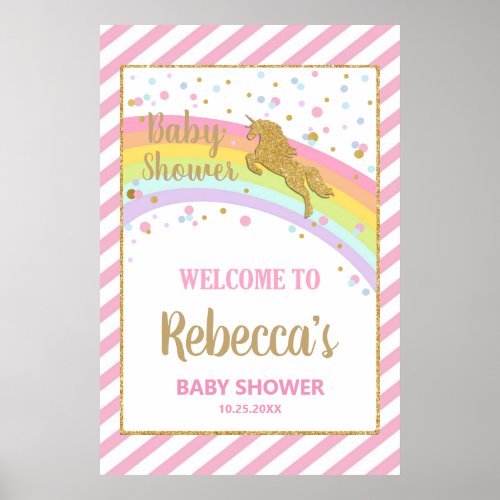 Unicorn Baby Shower Girl Welcome Backdrop Banner Poster