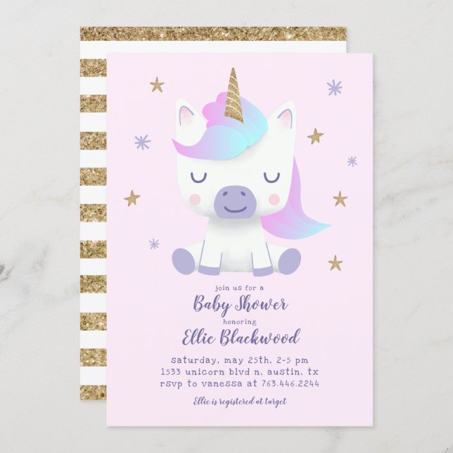 Unicorn Baby Shower Invitation (Front/Back)