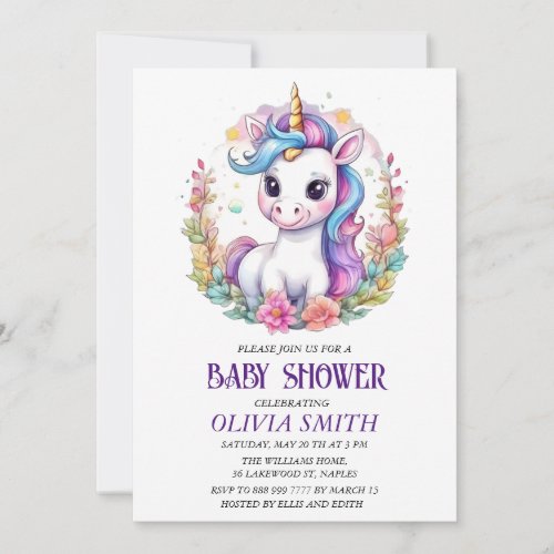 Unicorn baby shower invitation