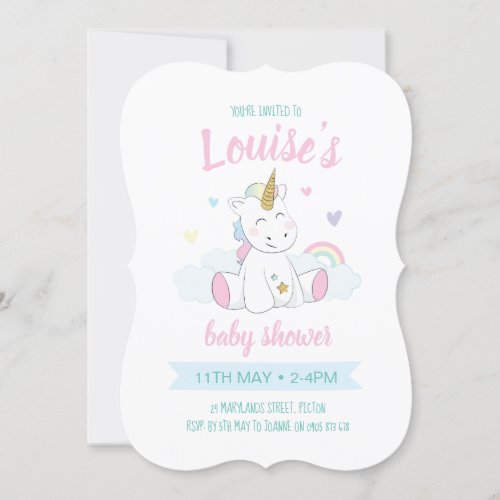 Unicorn baby shower Invitation cute unicorn Invitation