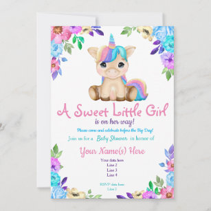 Unicorn Baby Shower invitation, Floral Invitation