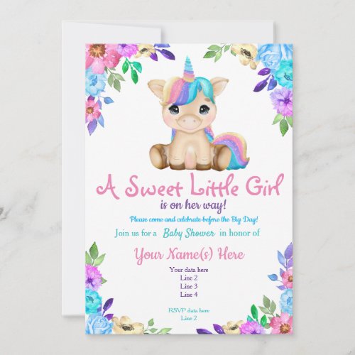Unicorn Baby Shower invitation Floral Invitation