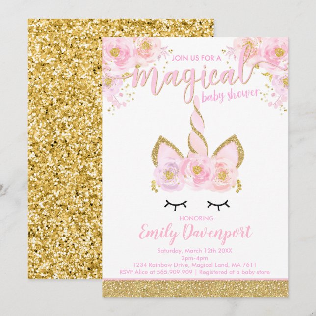 Unicorn Baby Shower Invitation Magical Baby Shower (Front/Back)