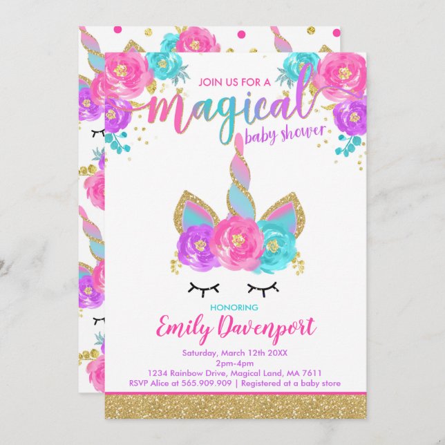 Unicorn Baby Shower Invitation Magical Baby Shower (Front/Back)
