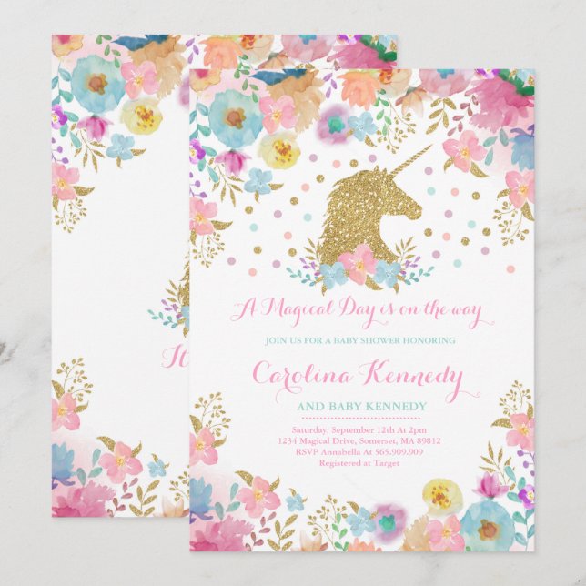 Unicorn Baby Shower Invitation Magical Baby Shower (Front/Back)