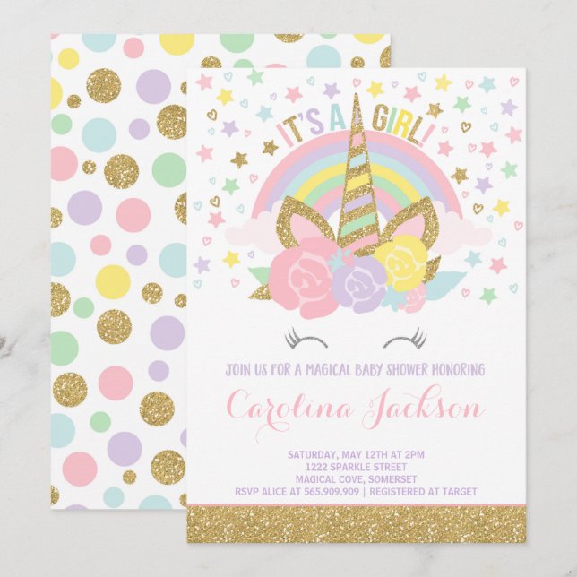 Unicorn Baby Shower Invitation Magical Baby Shower (Front/Back)