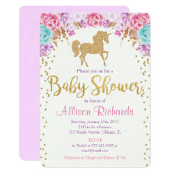 Unicorn baby shower invitation pink and gold