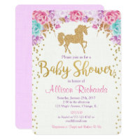 Unicorn baby shower invitation pink and gold