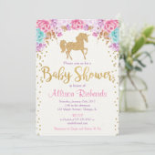 Unicorn baby shower invitation pink and gold (Standing Front)