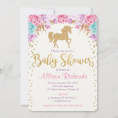 Unicorn baby shower invitation pink and gold (Front)
