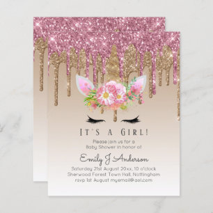 Unicorn Baby Shower Invitation Pink Girls Cute