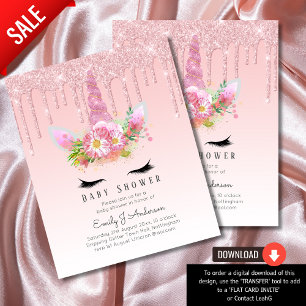 Unicorn Baby Shower Invitation Pink Girls Cute Flyer