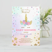 Unicorn Baby Shower Invitation Pink Gold Magical (Standing Front)