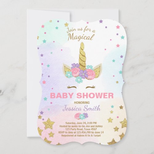 Unicorn Baby Shower Invitation Pink Gold Magical