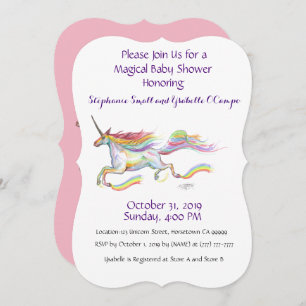 Unicorn Baby Shower Invitation Rainbow Custom Pink
