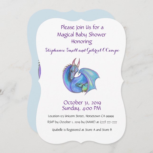 Unicorn Baby Shower Invitation Rainbow Custom Pink (Front/Back)