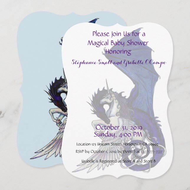 Unicorn Baby Shower Invitation Red Dragon (Front/Back)
