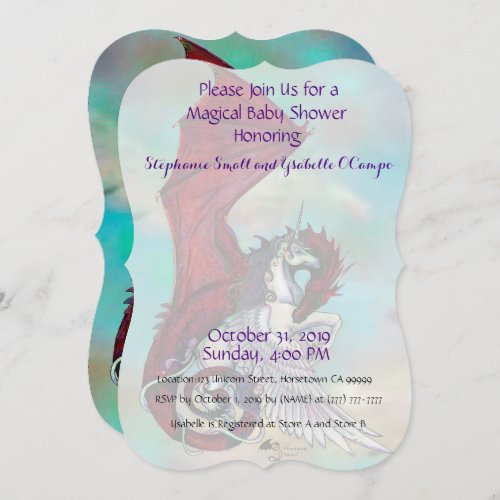 Unicorn Baby Shower Invitation Red Dragon