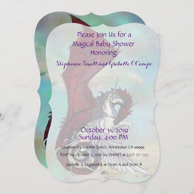 Unicorn Baby Shower Invitation Red Dragon (Front/Back)