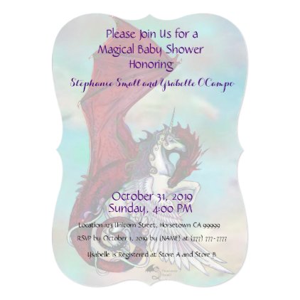 Unicorn Baby Shower Invitation Red Dragon