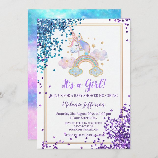 Unicorn Baby Shower Invitations (Front/Back)