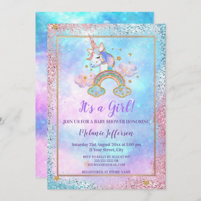 Unicorn Baby Shower Invitations (Front/Back)