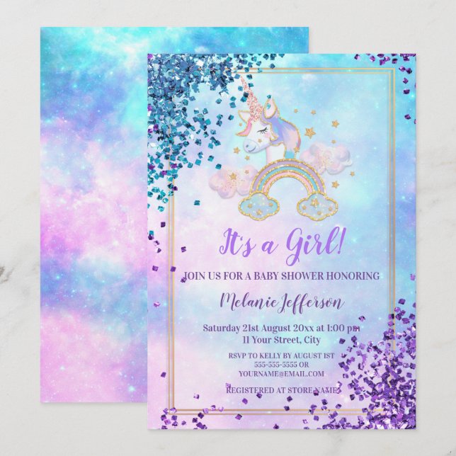 Unicorn Baby Shower Invitations (Front/Back)