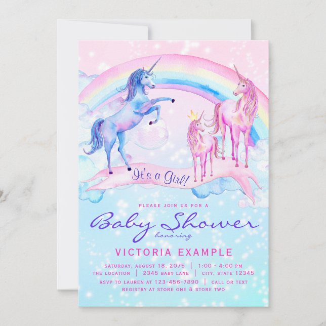 Unicorn Baby Shower Invitations Pastel Unicorn (Front)