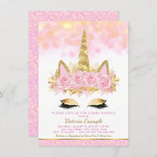 Unicorn Baby Shower Invitations Pink Gold Unicorn