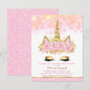 Unicorn Baby Shower Invitations Pink Gold Unicorn