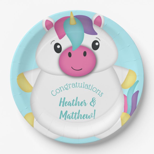 Unicorn Baby Shower Paper Plates (Front)