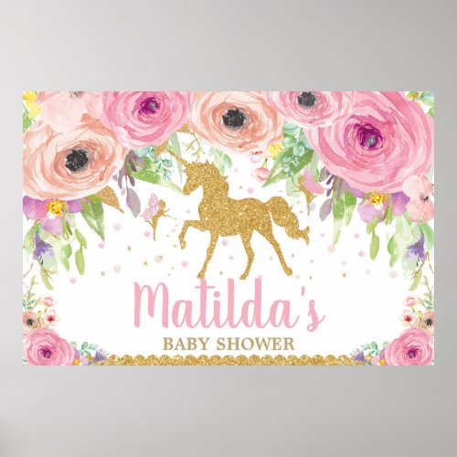 Unicorn Baby Shower Party Backdrop Banner Girl Poster