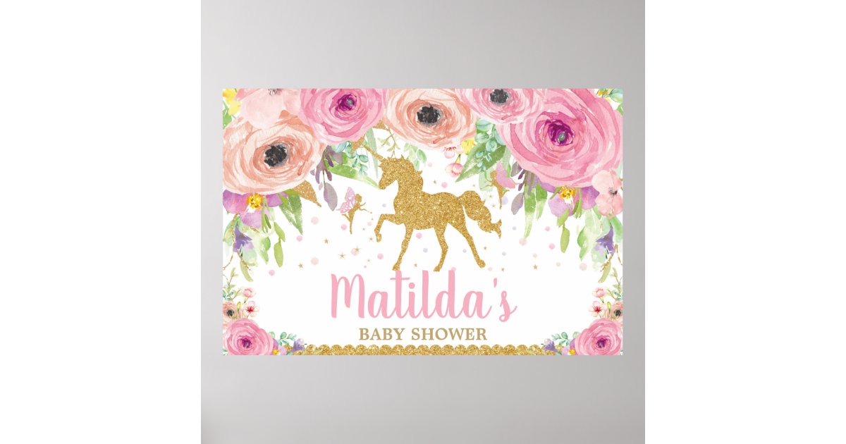 Unicorn Baby Shower Party Backdrop Banner Girl Poster | Zazzle